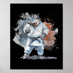Karate Hippo Animal MMA Taekwondo Martial Arts Poster
