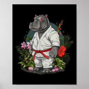 Karate Hippo Animal MMA Taekwondo Martial Arts Poster
