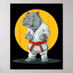Karate Hippo Animal MMA Taekwondo Martial Arts Poster