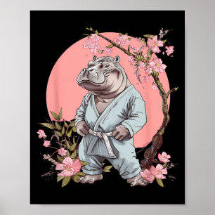 Karate Hippo Animal MMA Taekwondo Martial Arts Poster