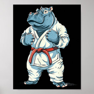 Karate Hippo Animal MMA Taekwondo Martial Arts Poster