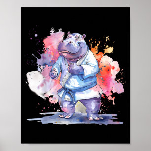 Karate Hippo Animal MMA Taekwondo Martial Arts Poster
