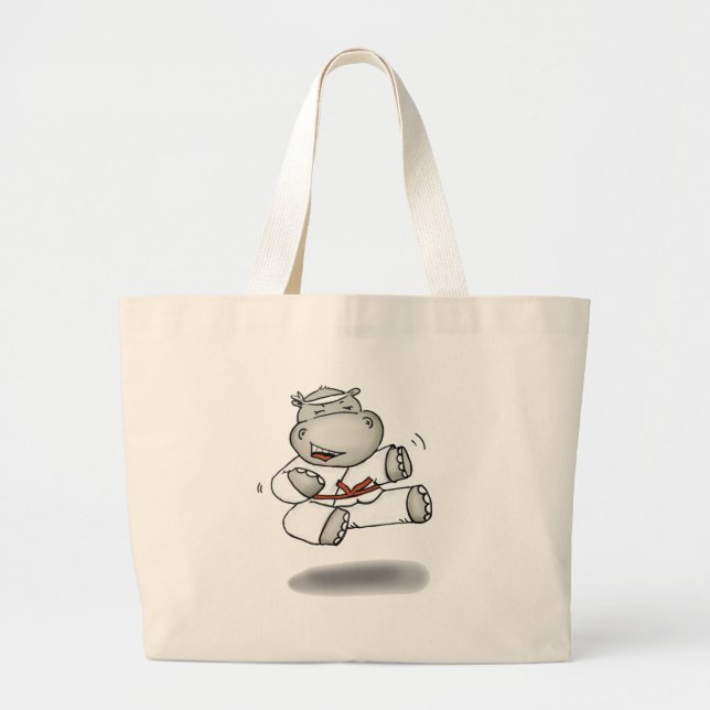 Karate Hippo Large Tote Bag (Front)