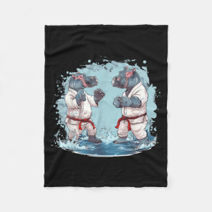 Karate Hippo Motif Taekwondo Jiu-Jitsu MMA Fleece Blanket