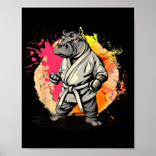 Karate Hippo Motif Taekwondo Jiu-Jitsu MMA Poster