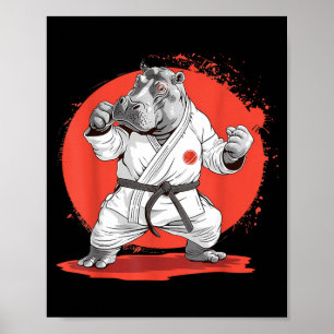 Karate Hippo Motif Taekwondo Jiu-Jitsu MMA Poster