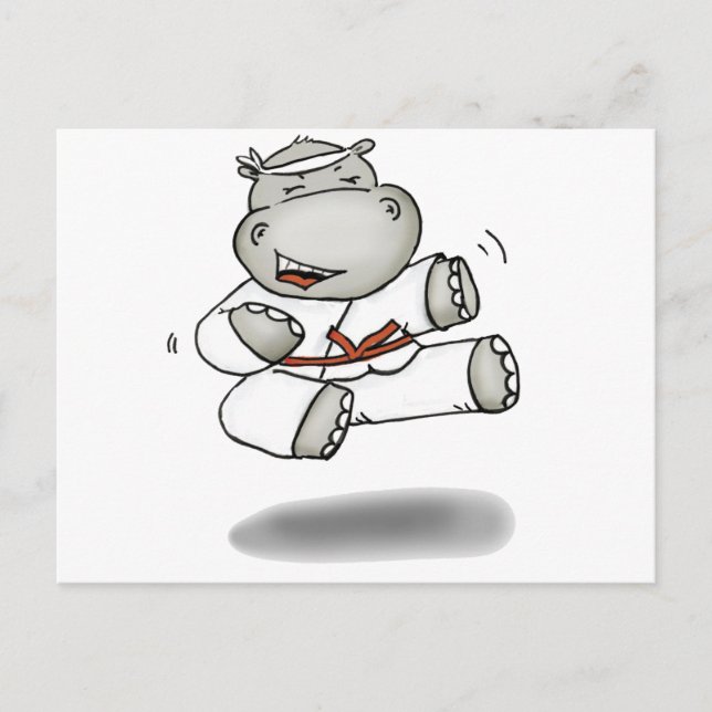 Karate Hippo Postcard (Front)