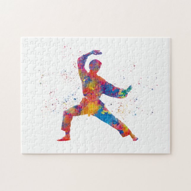 Karate in watercolor jigsaw puzzle (Horizontal)