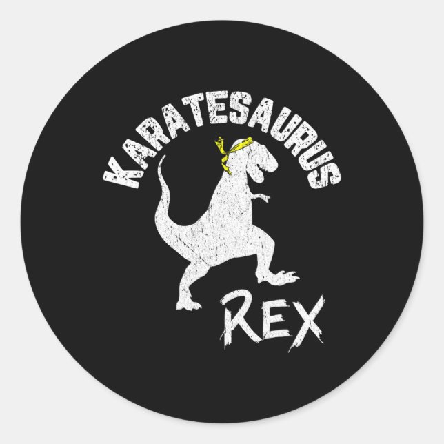 Karate Karatesaurus Rex Dinosaur Funny Martial Art Classic Round Sticker (Front)