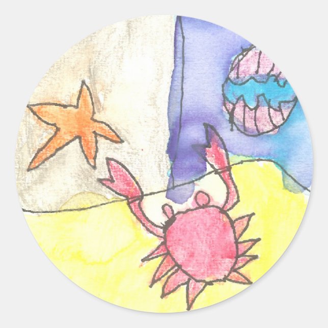 Karate Kat ocean scene Classic Round Sticker (Front)