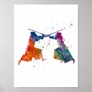 karate kendo in watercolor poster