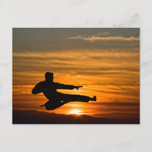 karate kick at sunrise postcard