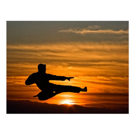 karate kick at sunrise postcard
