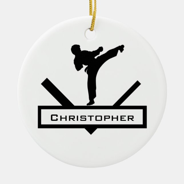 Karate kick personalised name ornament (Front)