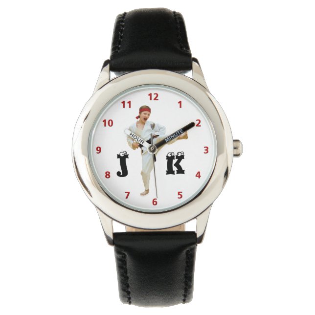 Karate Kicking Black Belt Customise Monogram Watch (Front)