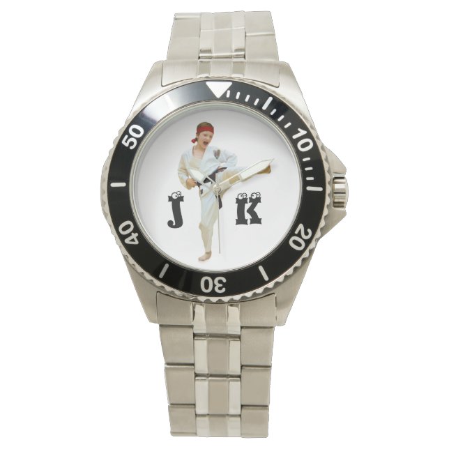 Karate Kicking Black Belt Customise Monogram Watch (Front)