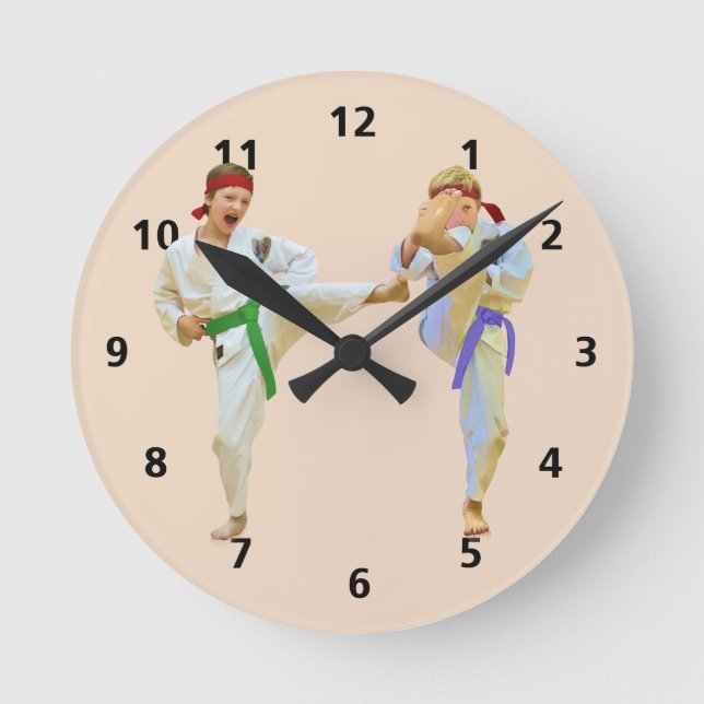 Karate Kicking, Customisable Round Clock (Front)