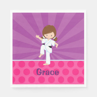 Karate Kid Girl Purple Rays Napkin Brown