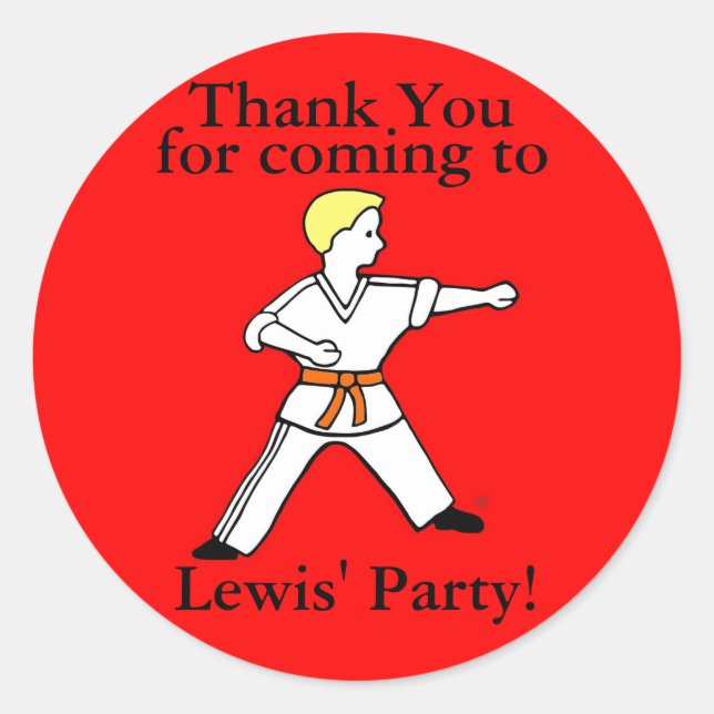 Karate Kid Party Stickers customised for Lewis (Front)