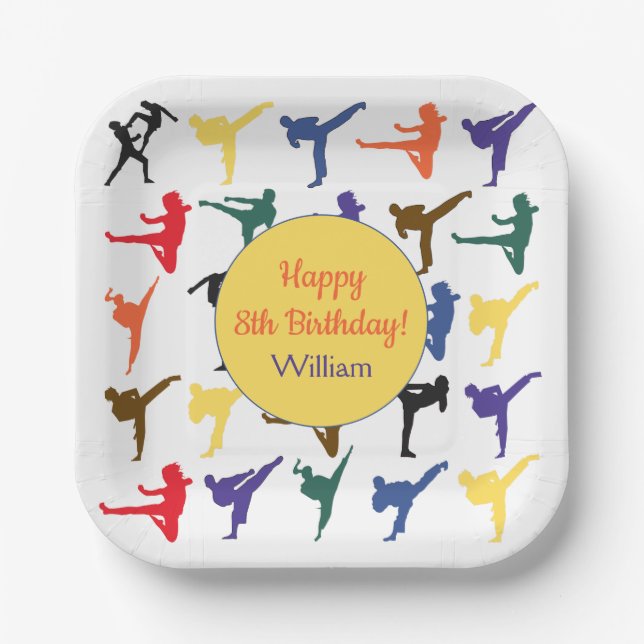 Karate Kids Boys Martial Arts Party Happy Birthday Paper Plate (Front)