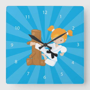 Karate Kids Square Wall Clock