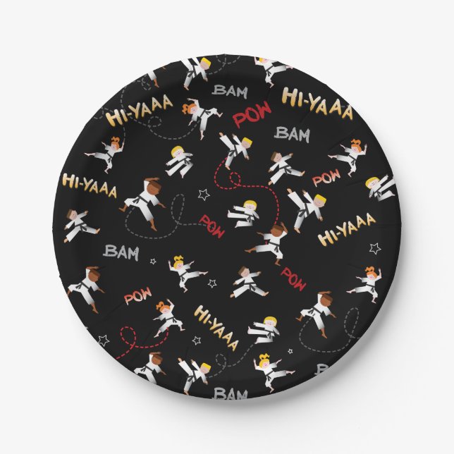 Karate Kids Taekwondo Children Birthday Party Gift Paper Plate (Front)
