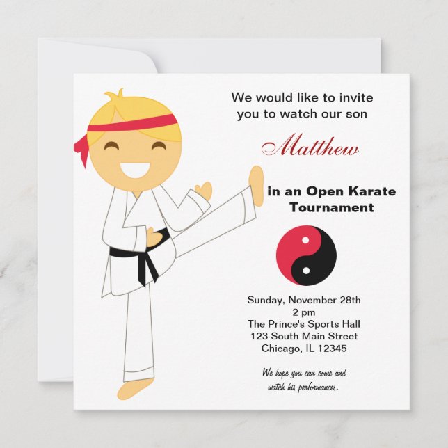 Karate Kids Tournament Invitation (Front)
