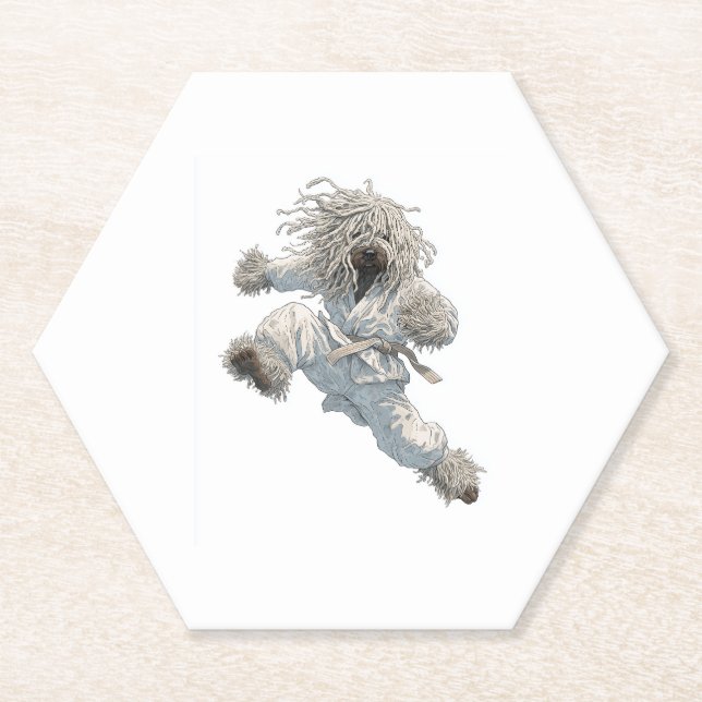 Karate Komondor � Fluffy Fighter Dog Paper Coaster (Front)