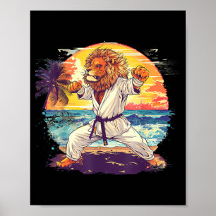 Karate Lion Beach Sunset Kickboxing Taekwondo Lion Poster
