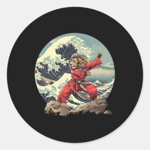 Karate Lion Waves Mount Fuji Kickboxing Taekwondo Classic Round Sticker