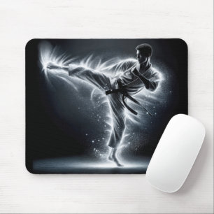 Karate Man With Neon Energy Light Trails Mouse Pad