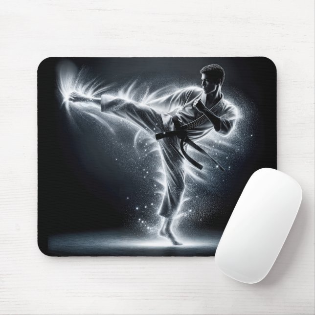 Karate Man With Neon Energy Light Trails Mouse Pad (With Mouse)