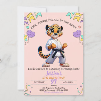 Karate Martial Animal Arts Girl's Birthday Party Invitation