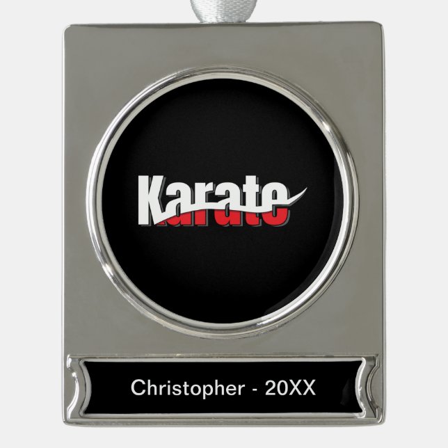 Karate Martial Arts Abstract Swish Silver Plated Banner Ornament (Front)