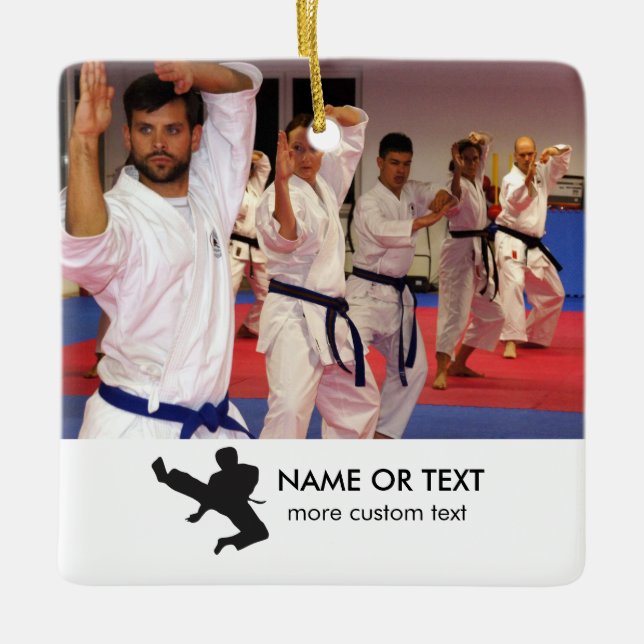 Karate Martial Arts Custom Photo, Text Christmas Ceramic Tree Decoration (Front)