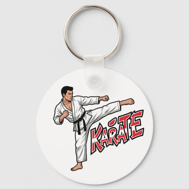 Karate Martial Arts Fighter High Kick keychain (Front)