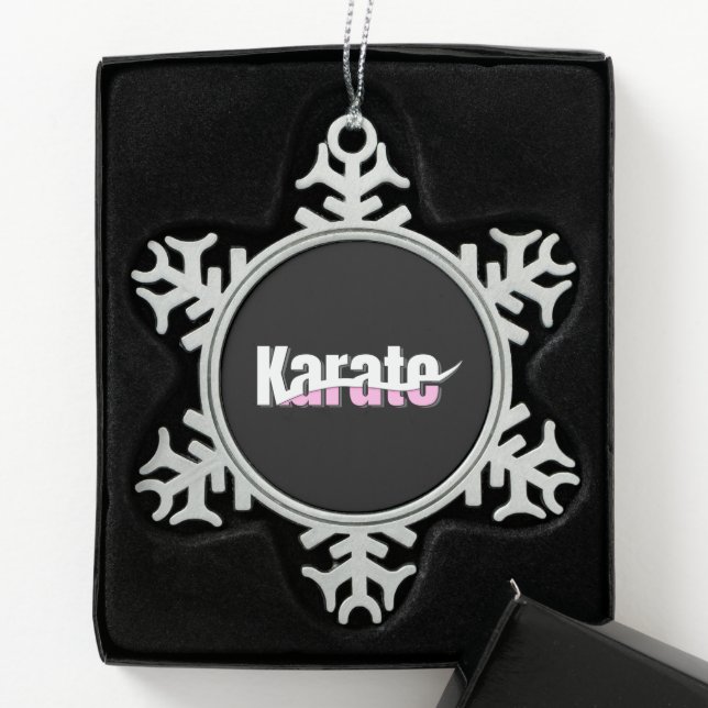 Karate Martial Arts Girly Pink Snowflake Pewter Christmas Ornament (Box)