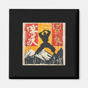 Karate Martial Arts Silhouette On Mountain Magnet
