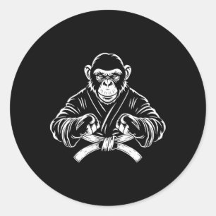 Karate Monkey Drawing Kickboxing Jiu-jitsu Mma Mar Classic Round Sticker