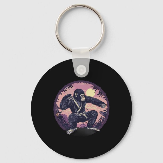 Karate Monkey Nature Moon Mma Kickboxing Monkey Lo Key Ring (Front)