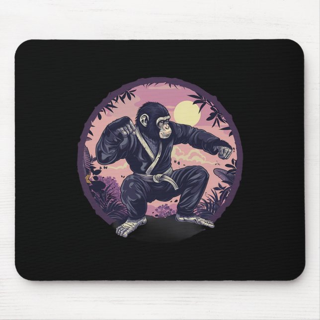 Karate Monkey Nature Moon Mma Kickboxing Monkey Lo Mouse Pad (Front)