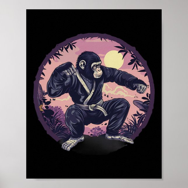 Karate Monkey Nature Moon Mma Kickboxing Monkey Lo Poster (Front)