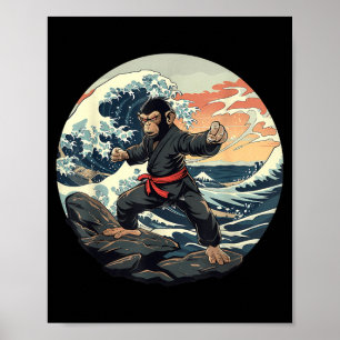 Karate Monkey Waves Taekwondo Martial Arts Monkey Poster