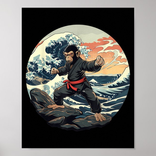 Karate Monkey Waves Taekwondo Martial Arts Monkey Poster (Front)