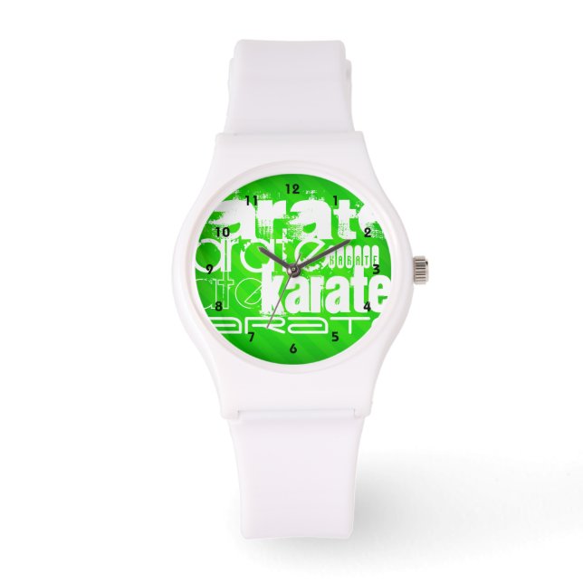 Karate; Neon Green Stripes Watch (Front)
