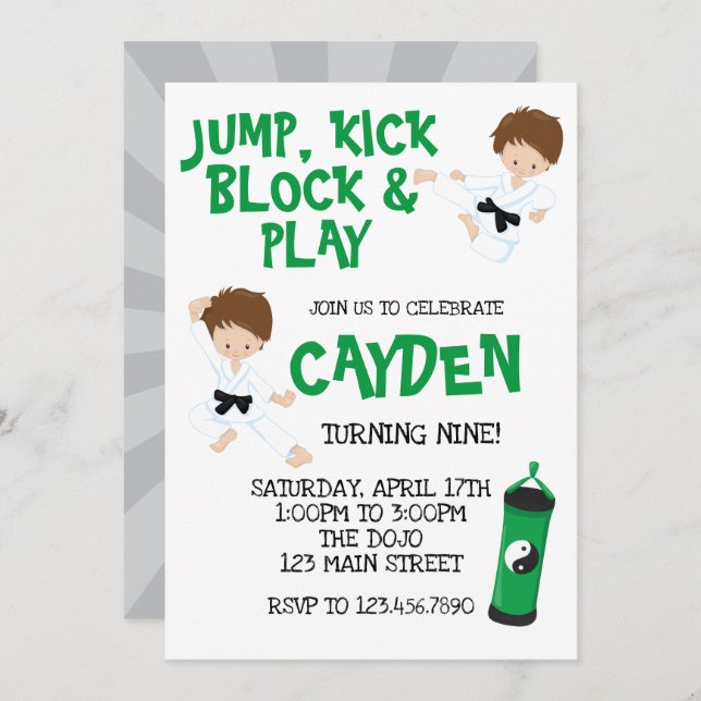 Karate Ninja Green Birthday  Invitation (Front/Back)
