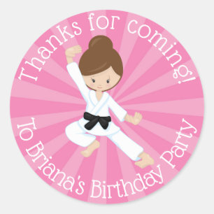 Karate Party Favour Sticker Brown Hair Girl