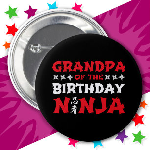 Karate Party Kids Grandpa of the Birthday Ninja 6 Cm Round Badge