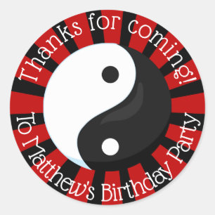Karate Party Red Birthday Party Favour Classic Rou Round Sticker