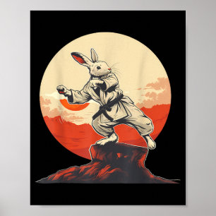 Karate Rabbit Motif Taekwondo Jiu-Jitsu MMA Cute Poster